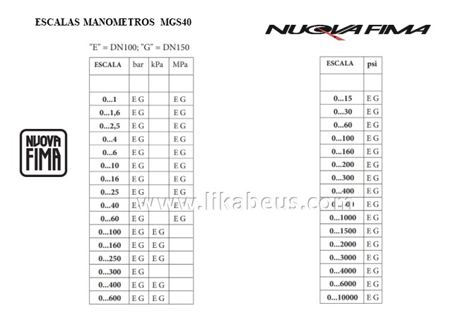 Manómetros de tubo Bourdon MGS40 DN100 NUOVA FIMA - Imagen 2